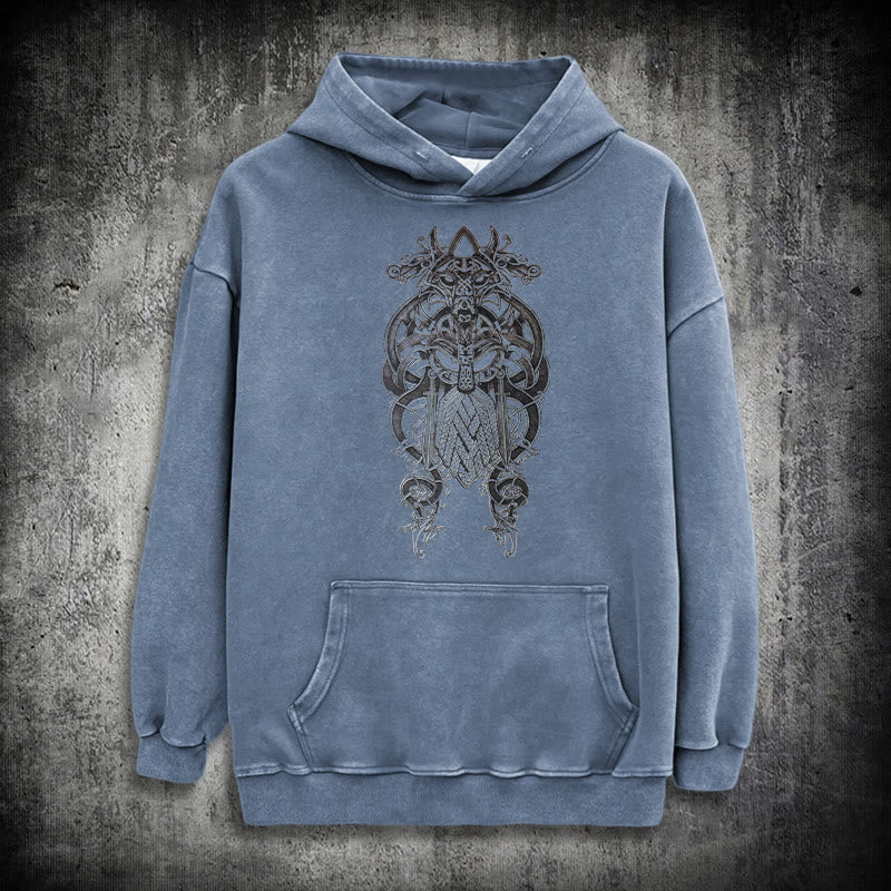 WorldNorse Odin Thor's Hammer Double-Sided Washed Hoodie