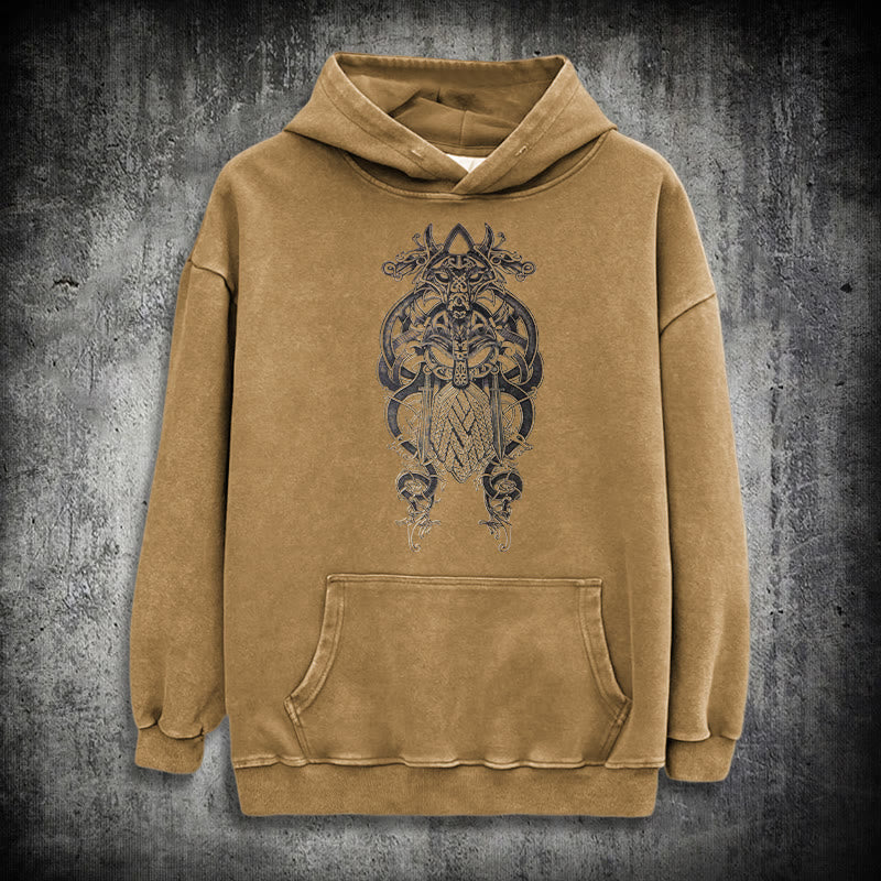 WorldNorse Odin Thor's Hammer Double-Sided Washed Hoodie