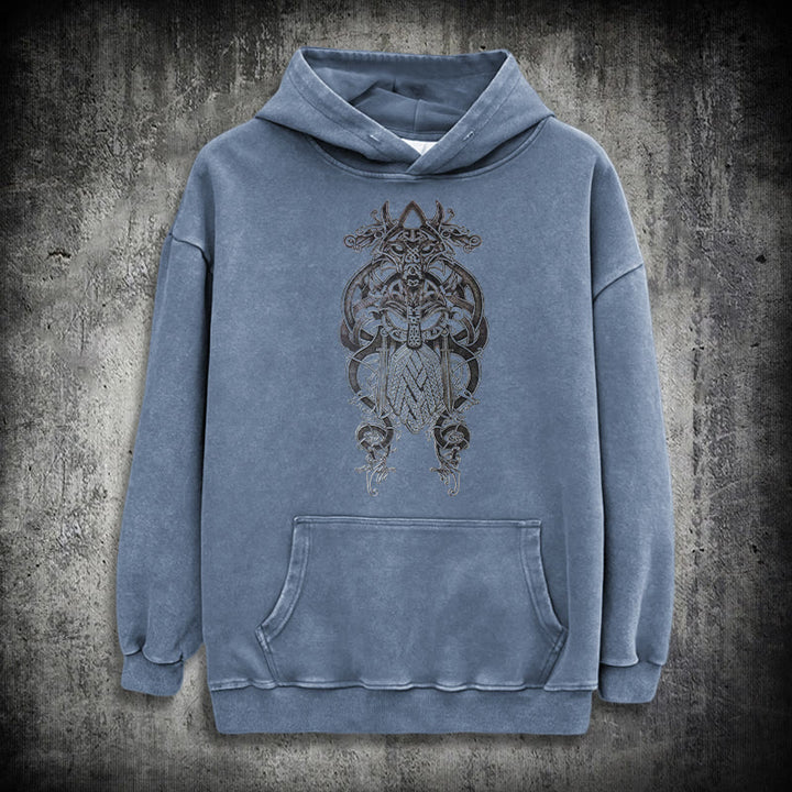 WorldNorse Odin Thor's Hammer Double-Sided Washed Hoodie - Blue - 3XL - image 22
