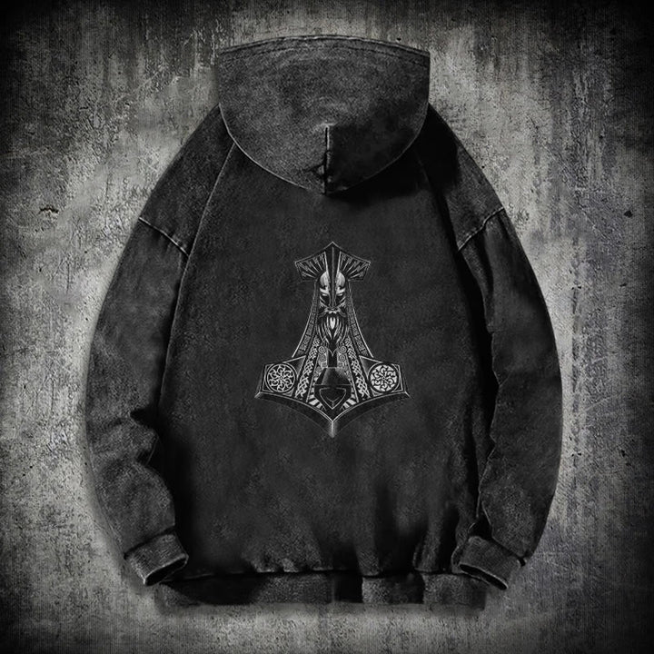 WorldNorse Odin Thor's Hammer Double-Sided Washed Hoodie - image 3