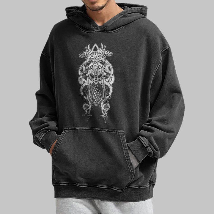 WorldNorse Odin Thor's Hammer Double-Sided Washed Hoodie