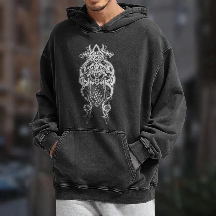 WorldNorse Odin Thor's Hammer Double-Sided Washed Hoodie