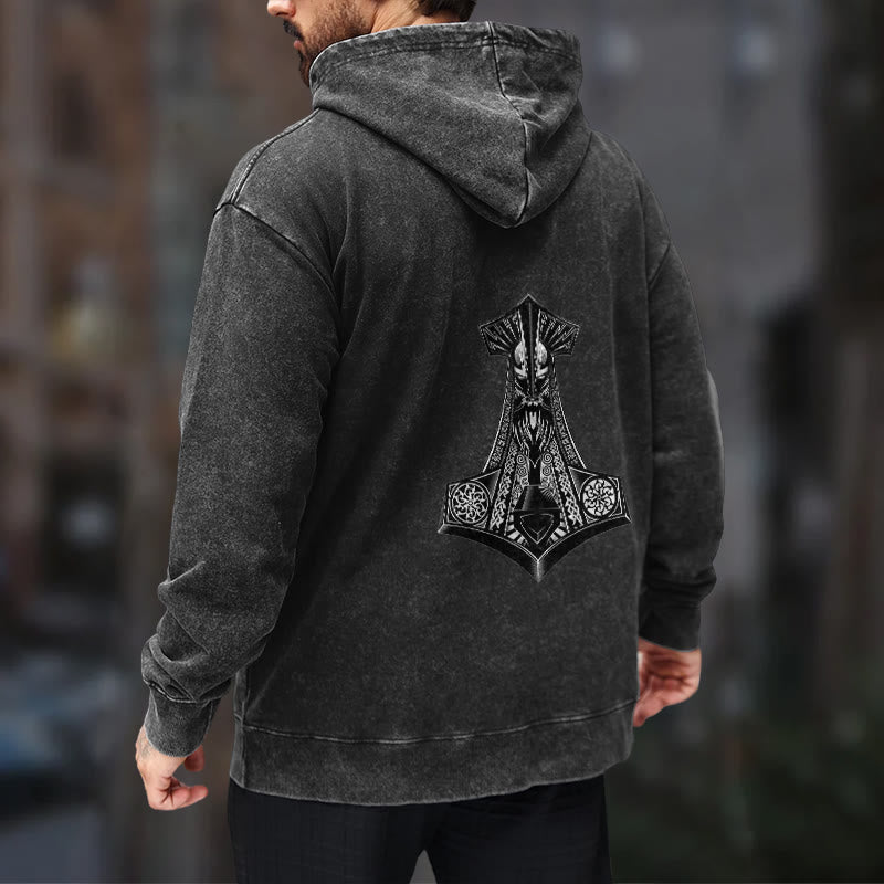WorldNorse Odin Thor's Hammer Double-Sided Washed Hoodie - image 11