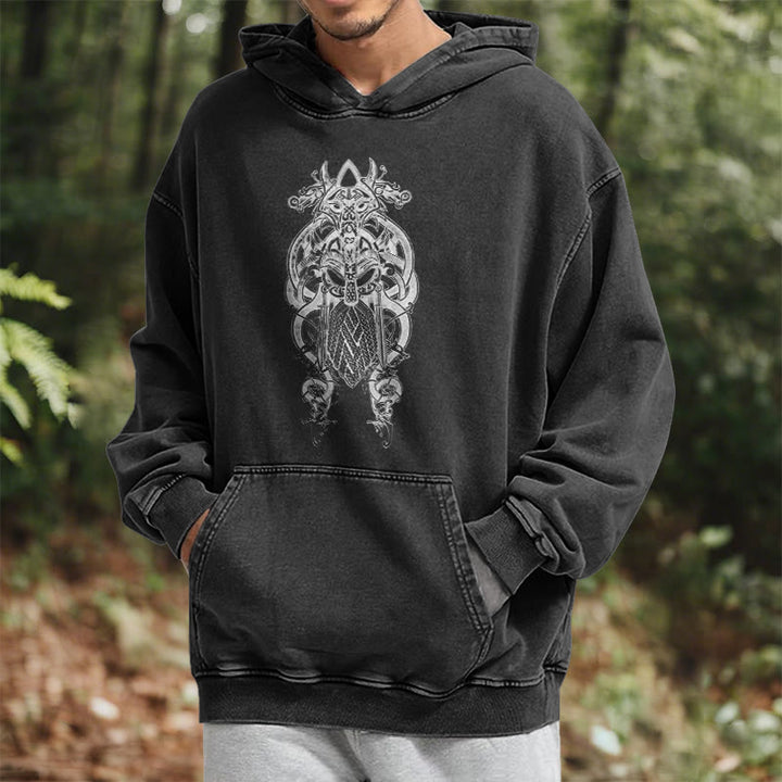 WorldNorse Odin Thor's Hammer Double-Sided Washed Hoodie