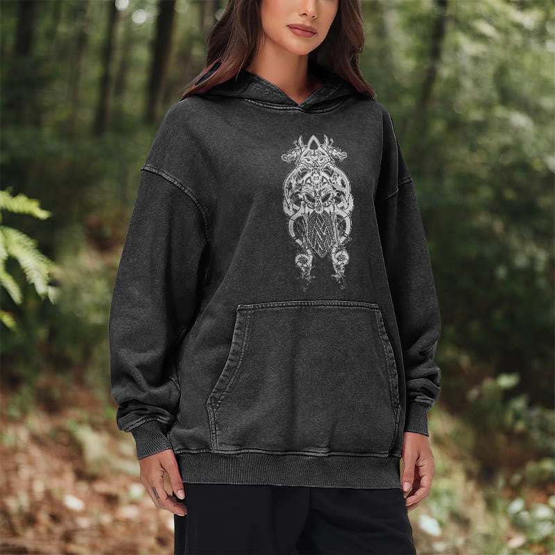 WorldNorse Odin Thor's Hammer Double-Sided Washed Hoodie - image 14