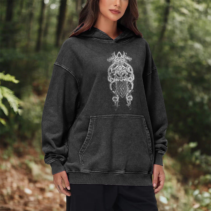 WorldNorse Odin Thor's Hammer Double-Sided Washed Hoodie