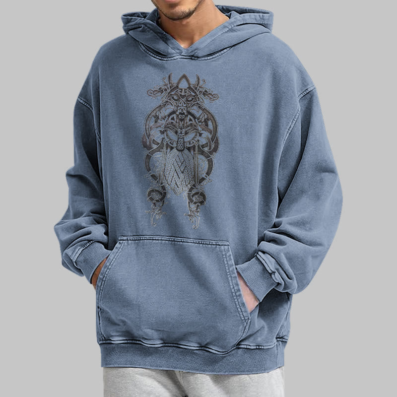 WorldNorse Odin Thor's Hammer Double-Sided Washed Hoodie