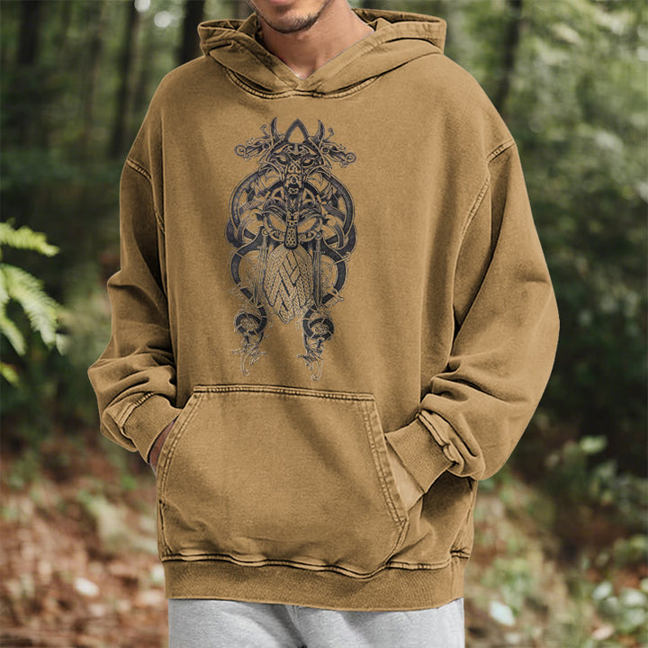 WorldNorse Odin Thor's Hammer Double-Sided Washed Hoodie