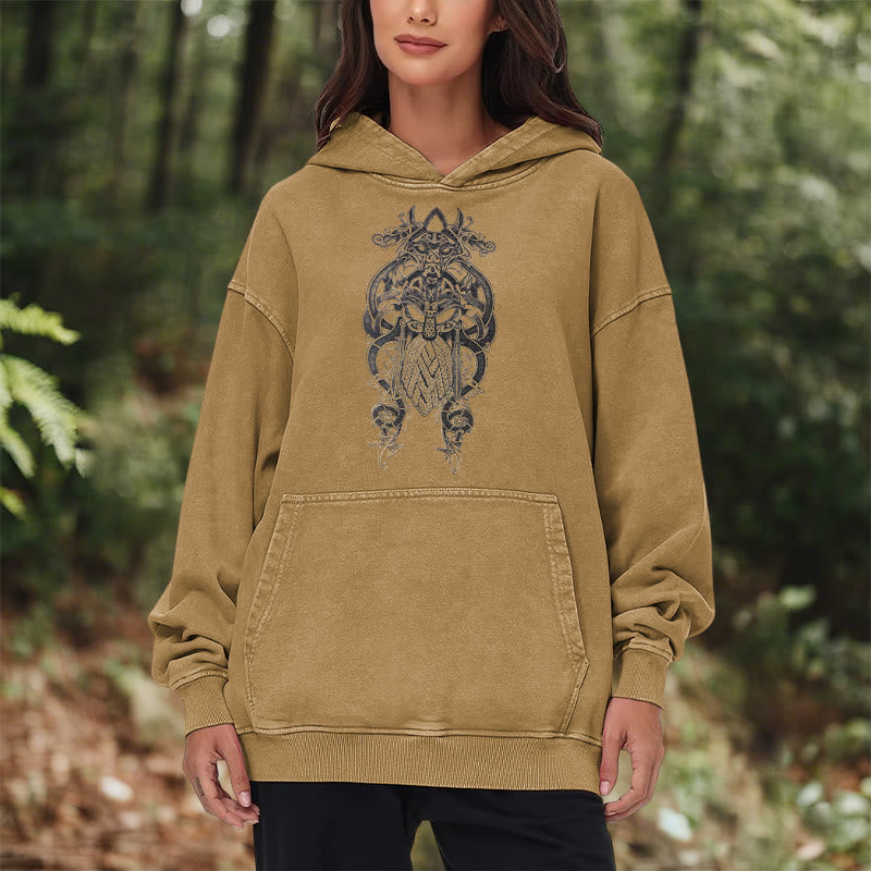 WorldNorse Odin Thor's Hammer Double-Sided Washed Hoodie