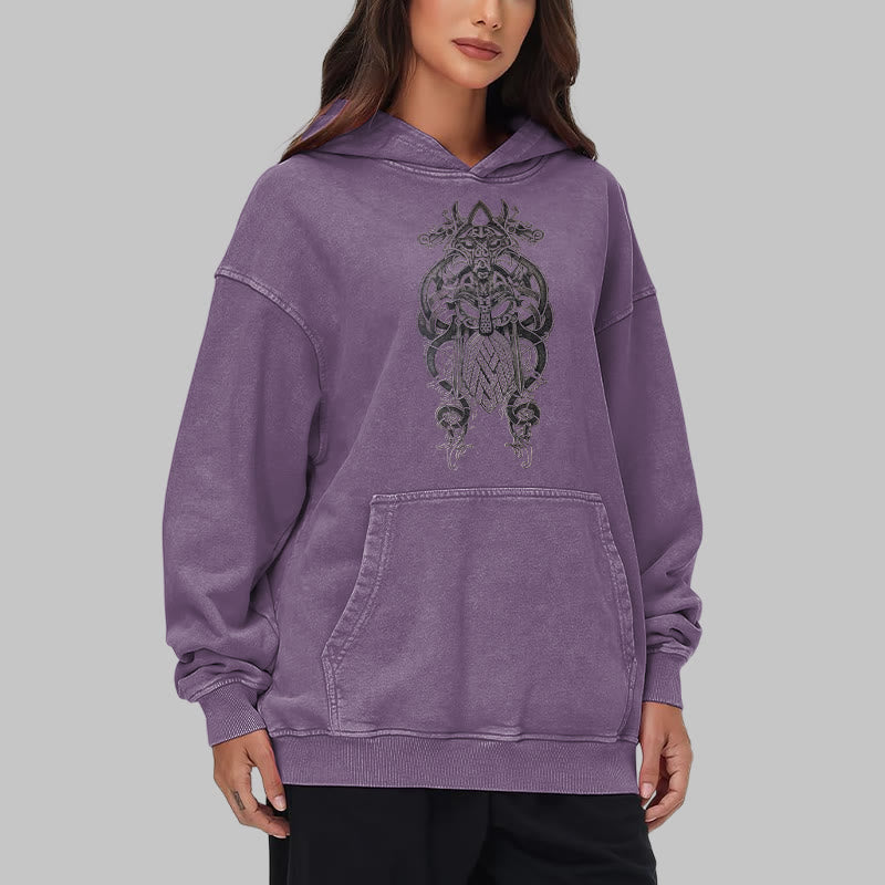 WorldNorse Odin Thor's Hammer Double-Sided Washed Hoodie