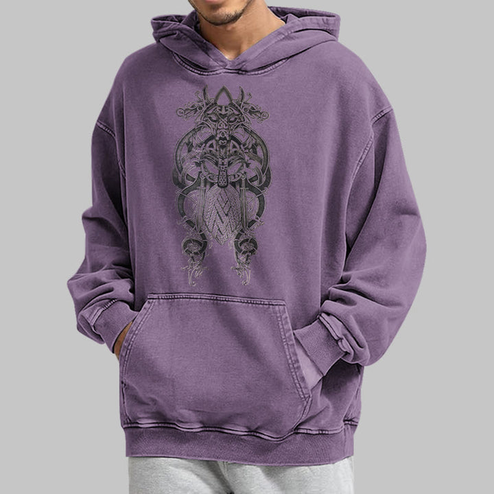 WorldNorse Odin Thor's Hammer Double-Sided Washed Hoodie