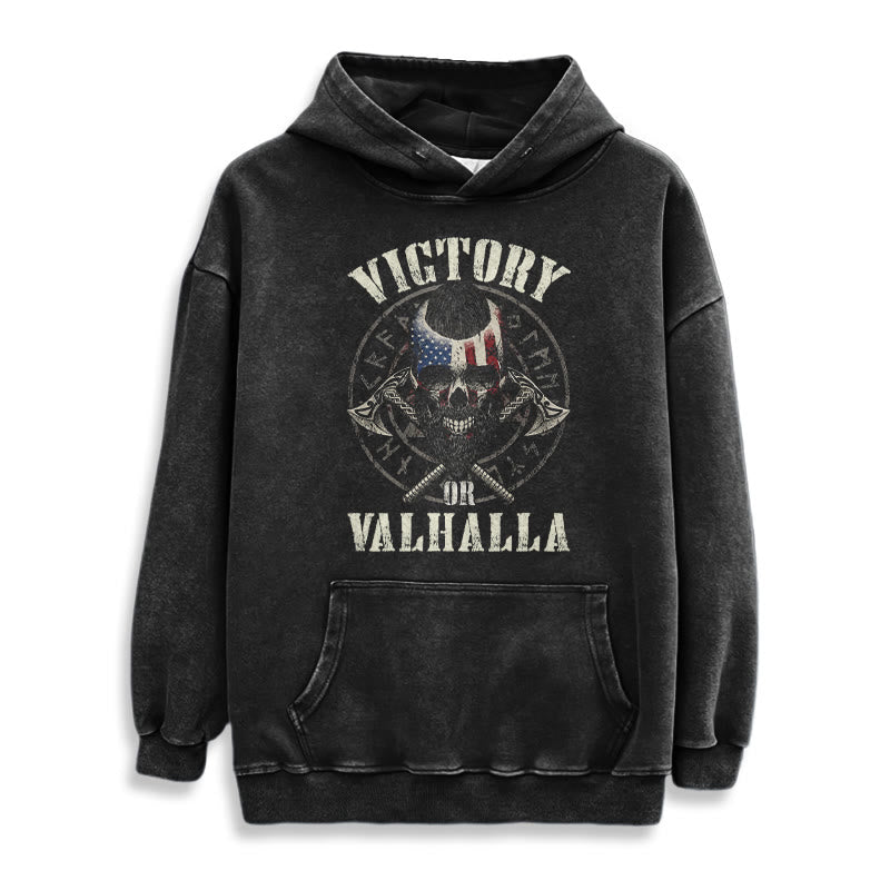 WorldNorse Victory Or Valhalla Warrior Washed Hoodie