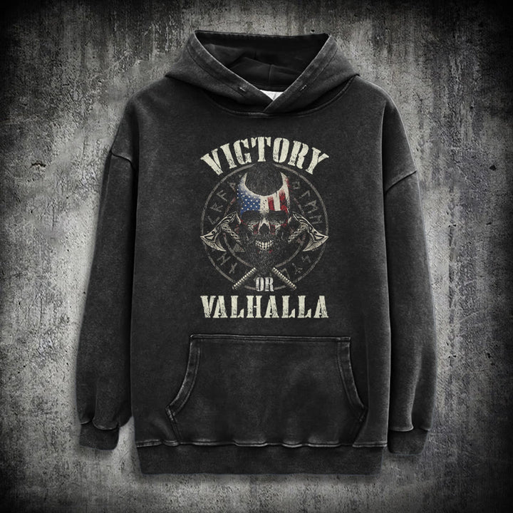 WorldNorse Victory Or Valhalla Warrior Washed Hoodie