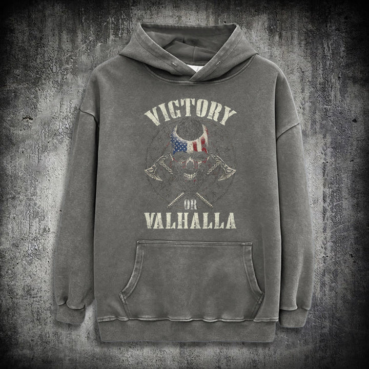 WorldNorse Victory Or Valhalla Warrior Washed Hoodie