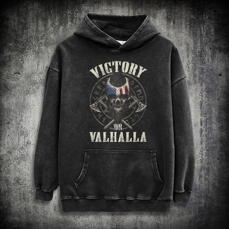 WorldNorse Victory Or Valhalla Warrior Washed Hoodie - Black - 3XL - image 0