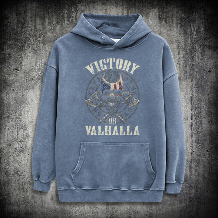 WorldNorse Victory Or Valhalla Warrior Washed Hoodie