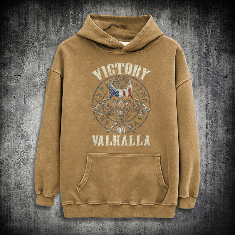 WorldNorse Victory Or Valhalla Warrior Washed Hoodie - Khaki - 3XL - image 28