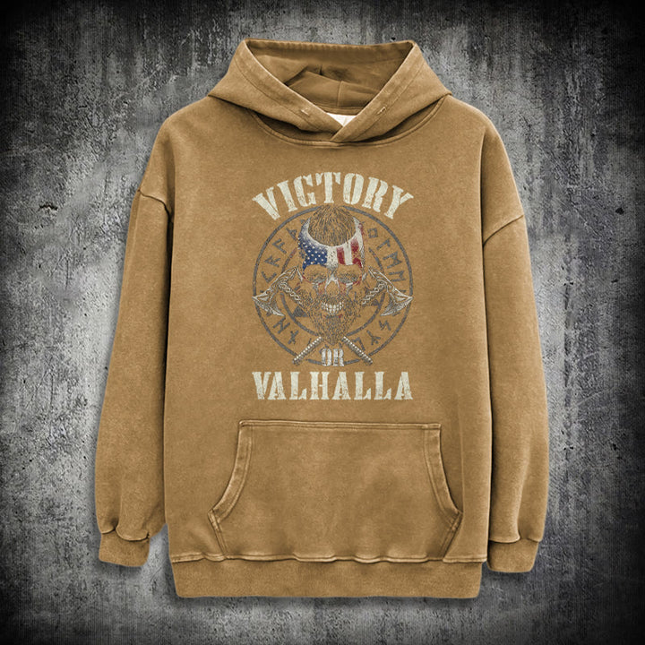 WorldNorse Victory Or Valhalla Warrior Washed Hoodie - Khaki - 3XL - image 28