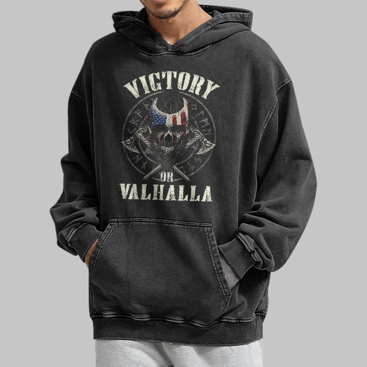 WorldNorse Victory Or Valhalla Warrior Washed Hoodie