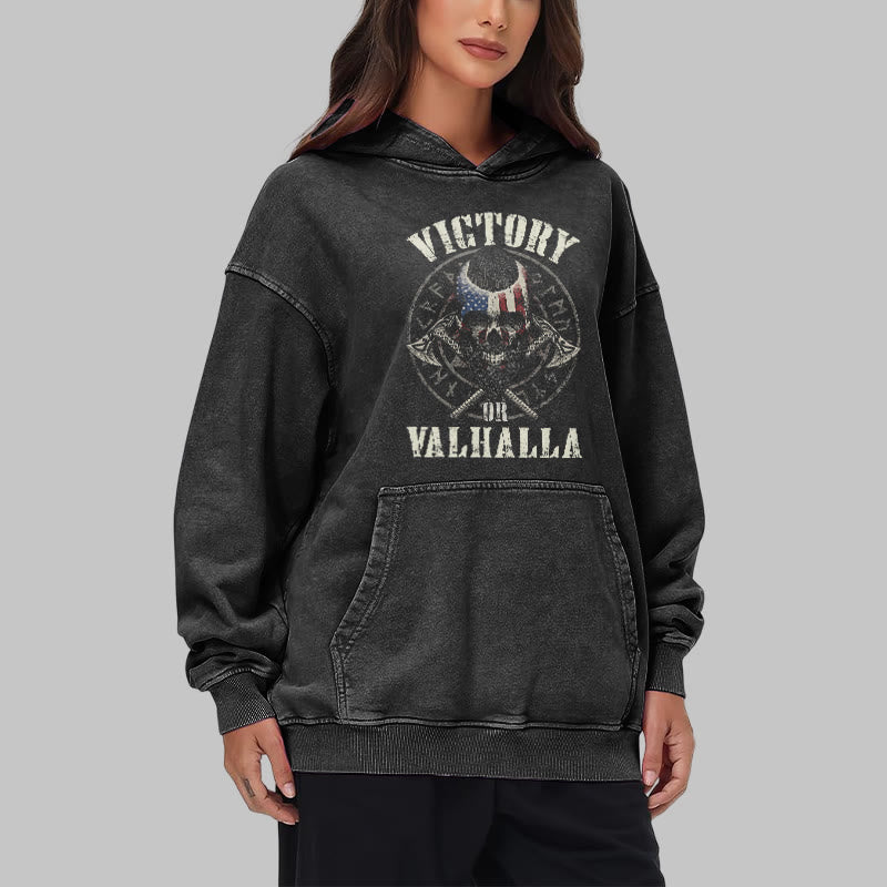 WorldNorse Victory Or Valhalla Warrior Washed Hoodie