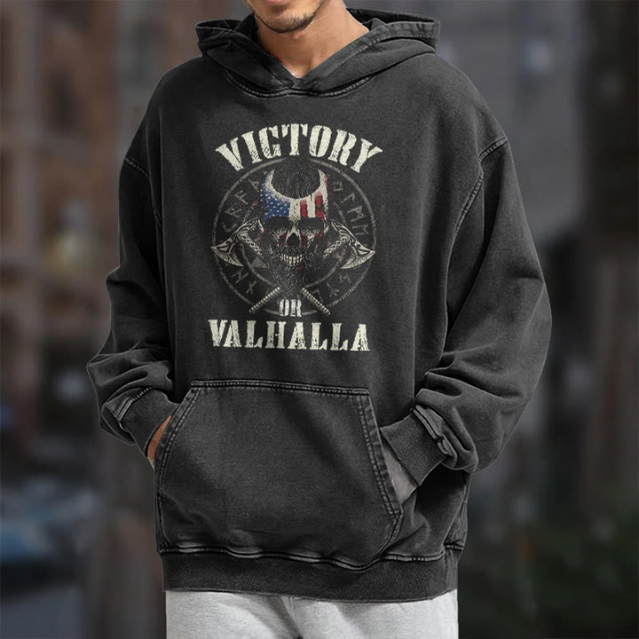 WorldNorse Victory Or Valhalla Warrior Washed Hoodie