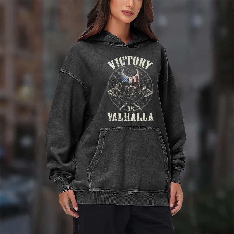 WorldNorse Victory Or Valhalla Warrior Washed Hoodie