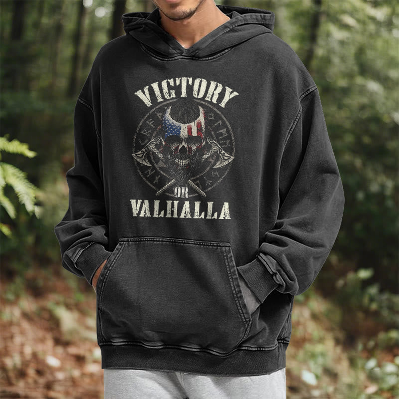 WorldNorse Victory Or Valhalla Warrior Washed Hoodie