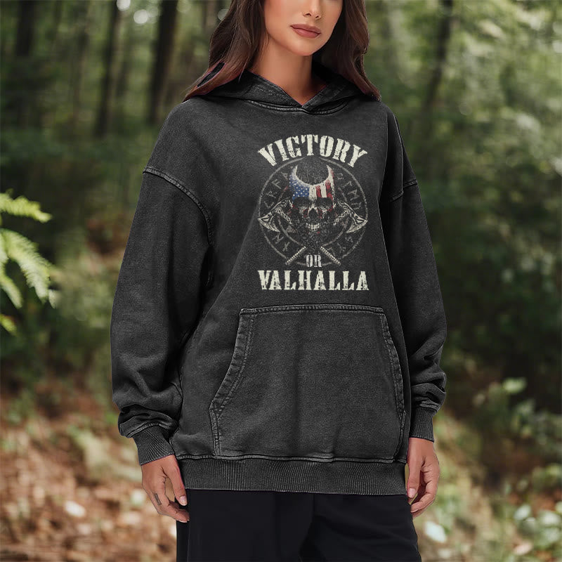 WorldNorse Victory Or Valhalla Warrior Washed Hoodie