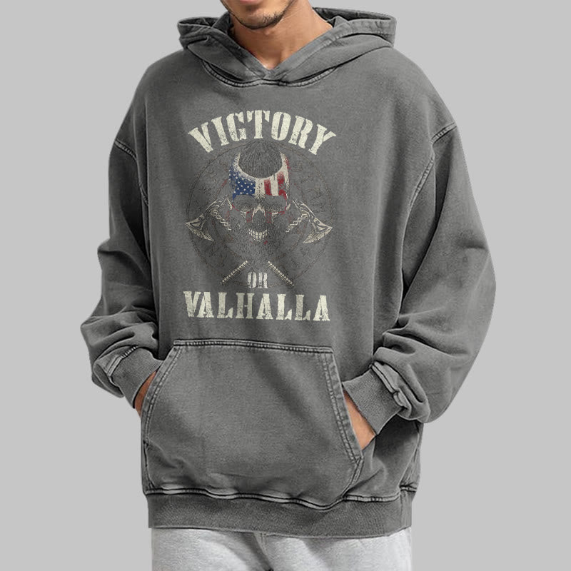 WorldNorse Victory Or Valhalla Warrior Washed Hoodie