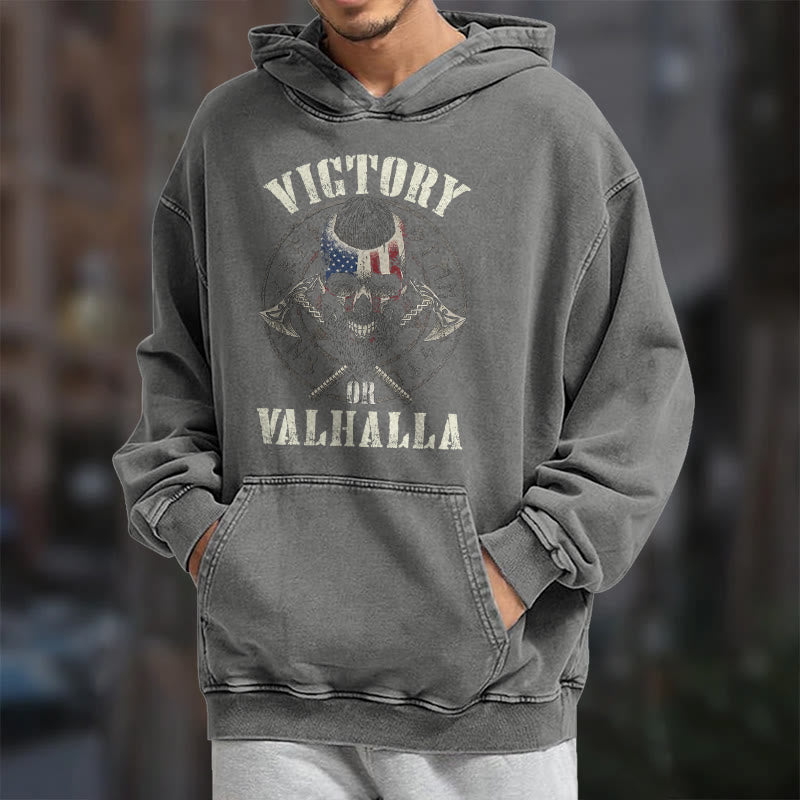 WorldNorse Victory Or Valhalla Warrior Washed Hoodie