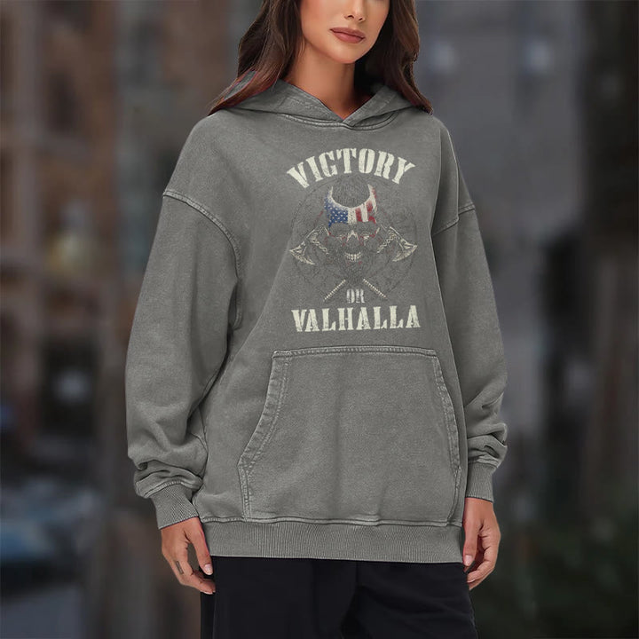 WorldNorse Victory Or Valhalla Warrior Washed Hoodie