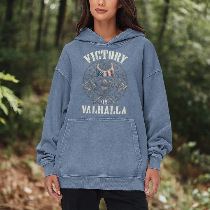 WorldNorse Victory Or Valhalla Warrior Washed Hoodie