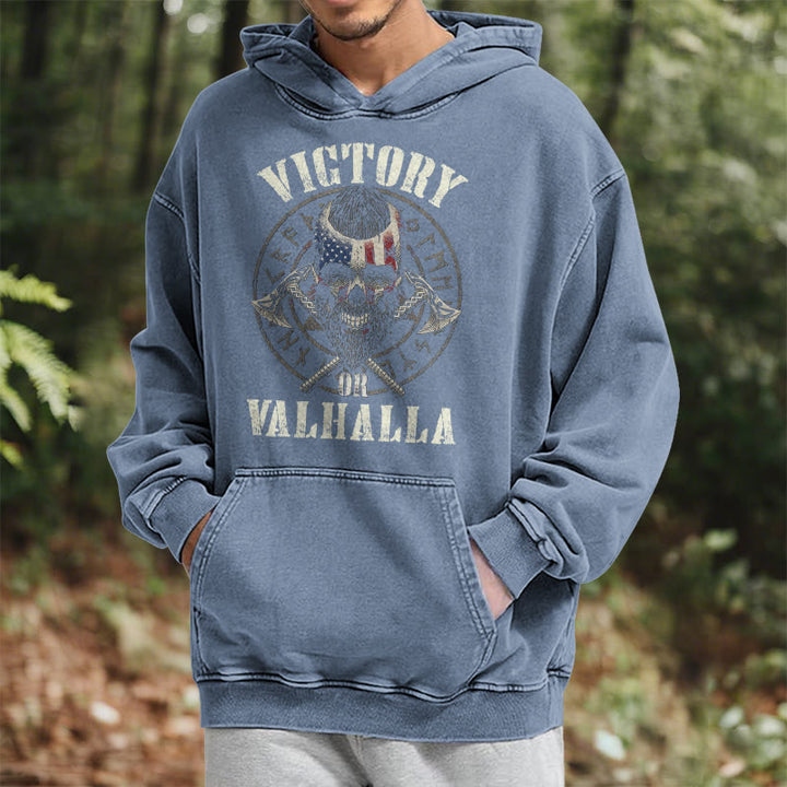 WorldNorse Victory Or Valhalla Warrior Washed Hoodie