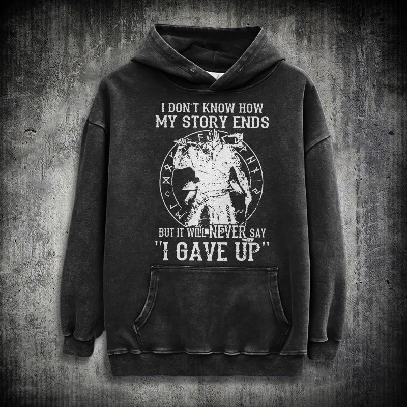 WorldNorse It Will Never Say ''I Gave Up'' Washed Hoodie - Black - 3XL - image 1