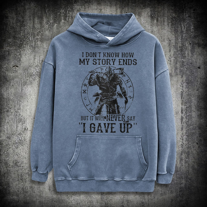WorldNorse It Will Never Say ''I Gave Up'' Washed Hoodie - Blue - 3XL - image 19