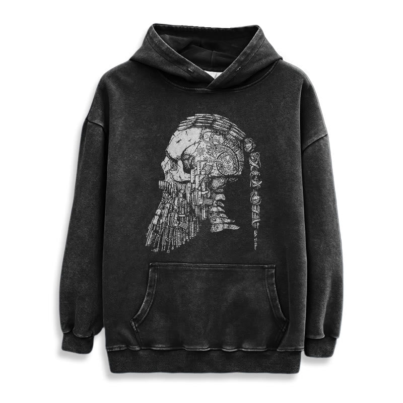 WorldNorse Skull Long Sleeve Washed Hoodie