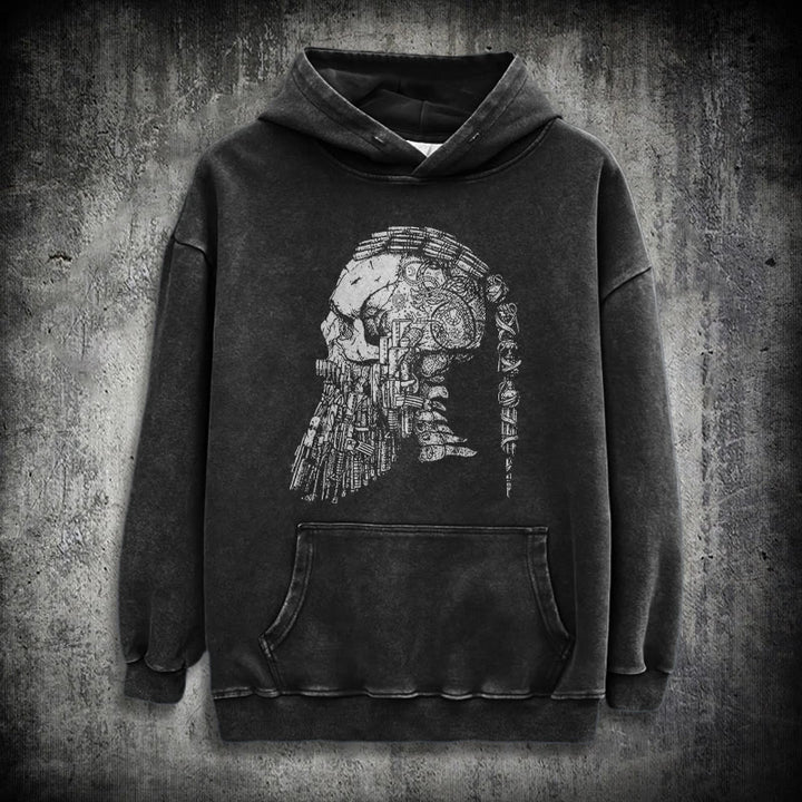 WorldNorse Skull Long Sleeve Washed Hoodie