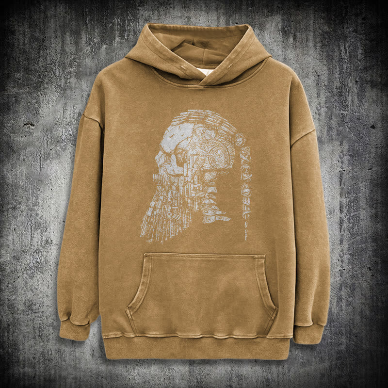 WorldNorse Skull Long Sleeve Washed Hoodie