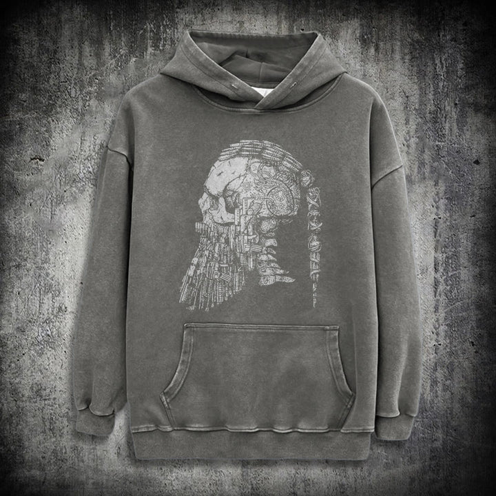 WorldNorse Skull Long Sleeve Washed Hoodie