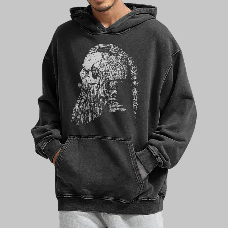 WorldNorse Skull Long Sleeve Washed Hoodie