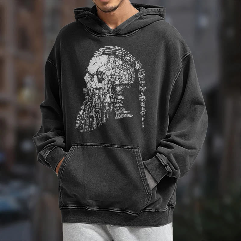 WorldNorse Skull Long Sleeve Washed Hoodie