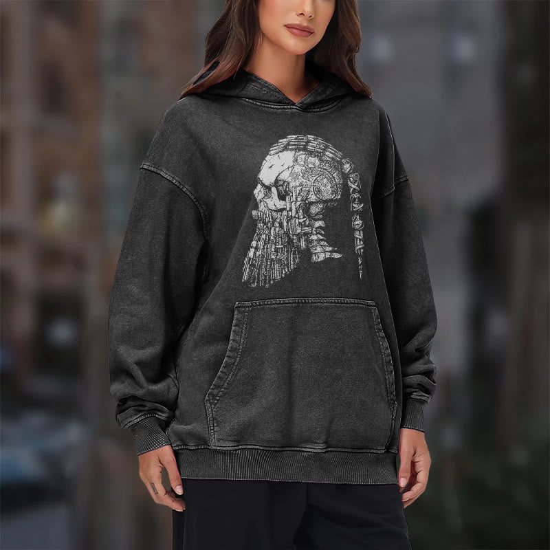 WorldNorse Skull Long Sleeve Washed Hoodie