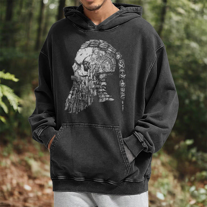 WorldNorse Skull Long Sleeve Washed Hoodie