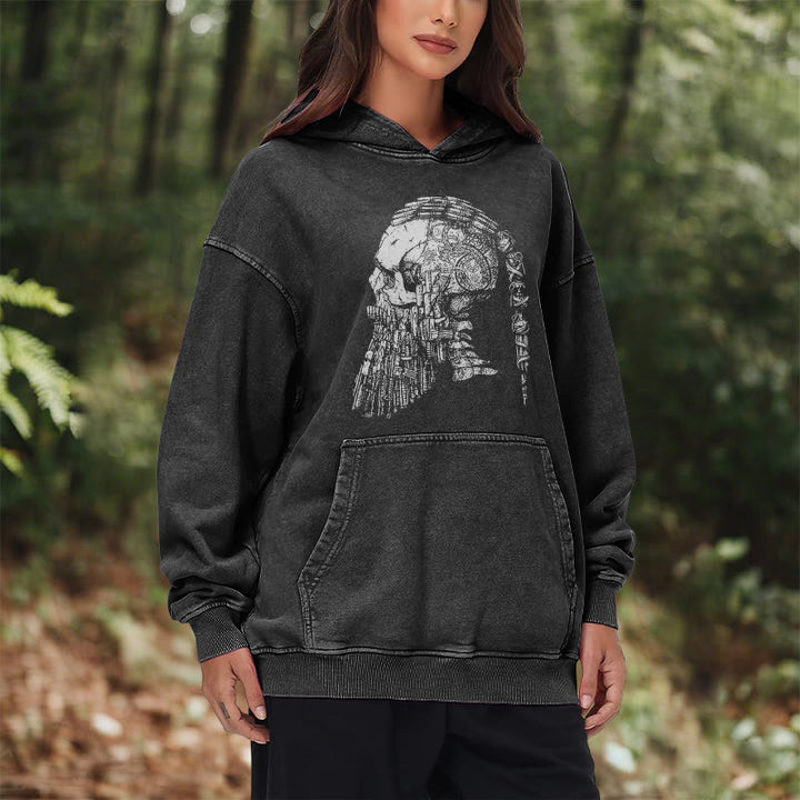 WorldNorse Skull Long Sleeve Washed Hoodie