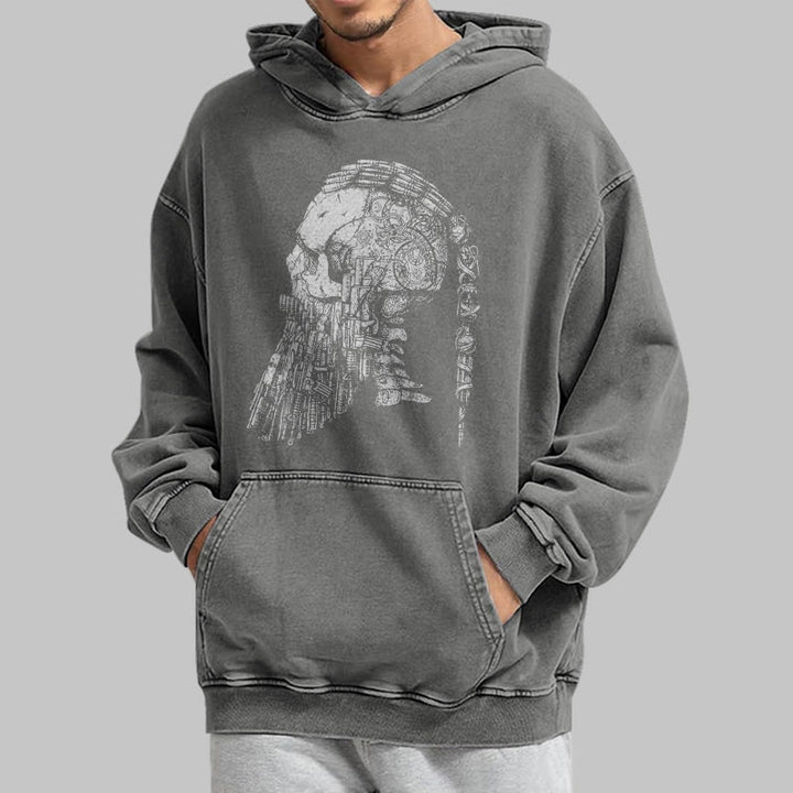 WorldNorse Skull Long Sleeve Washed Hoodie