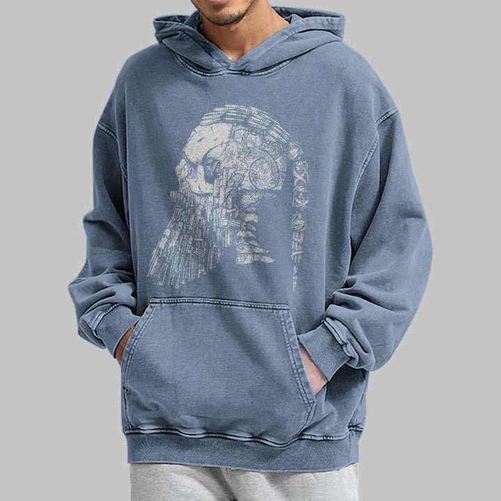 WorldNorse Skull Long Sleeve Washed Hoodie