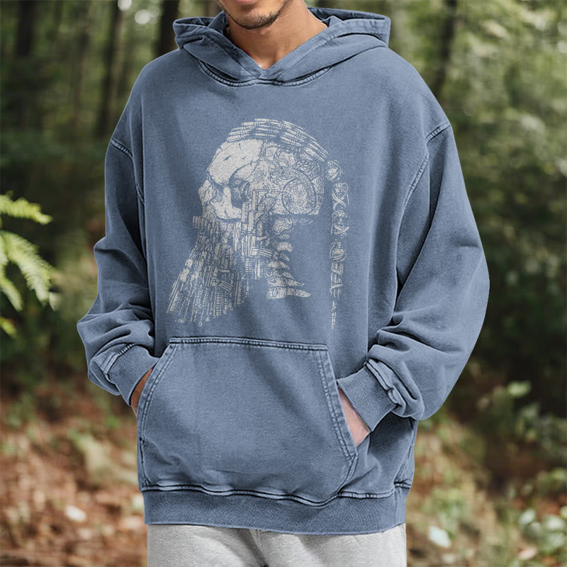 WorldNorse Skull Long Sleeve Washed Hoodie