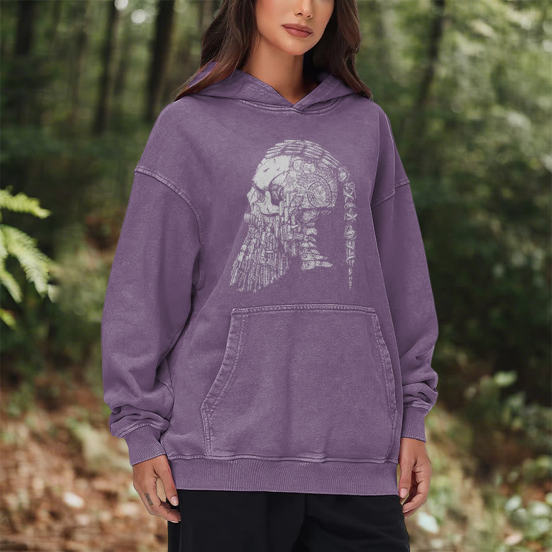 WorldNorse Skull Long Sleeve Washed Hoodie