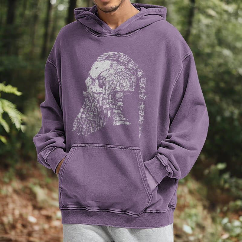 WorldNorse Skull Long Sleeve Washed Hoodie