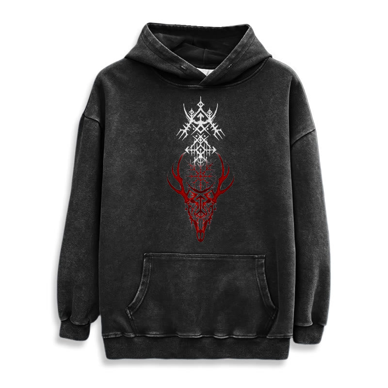 WorldNorse Viking Helm Of Awe Print Washed Hoodie